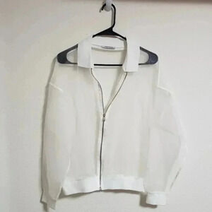 Zara Sheer White Zip Front Jacket